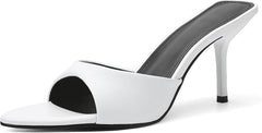 QIV Leopard Kitten Heels Pointed Toe Mule Heels for Women Open Toe Kitten Heel for Party Dressy Wedding
