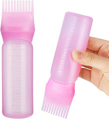 Pimoys Root Comb Applicator Bottle 6 Ounce, Oil Applicator for Hair Dye, Hair Oiling Bottle Brush with Graduated Scale, Purple