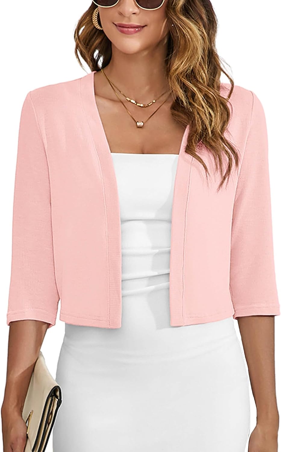 Heymoments Women's Thin Shrugs 3/4 Sleeve Lightweight Cropped Tops Open Front Cardigan for Dress