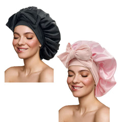 Satin Silk Hair Bonnet for Sleeping - Large Bonnets With Tie Band, Adjustable Straps, Night Sleep Cap for Women With Curly Braid Hair - Hunter Green