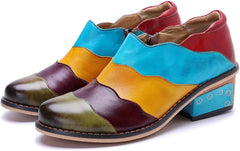 Women Leather Block Heel Pumps Oxford Dress Shoes Exotic Vintage Bohemian Mary Jane Shoes