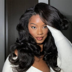 BGM GIRL Kinky Straight 3 in 1 Half Wig Human Hair Glueless Wear and Go No Lace Flip Over Wig With Adjustable Drawstring 180 Density Natural Look Wig For Women 16 Inch