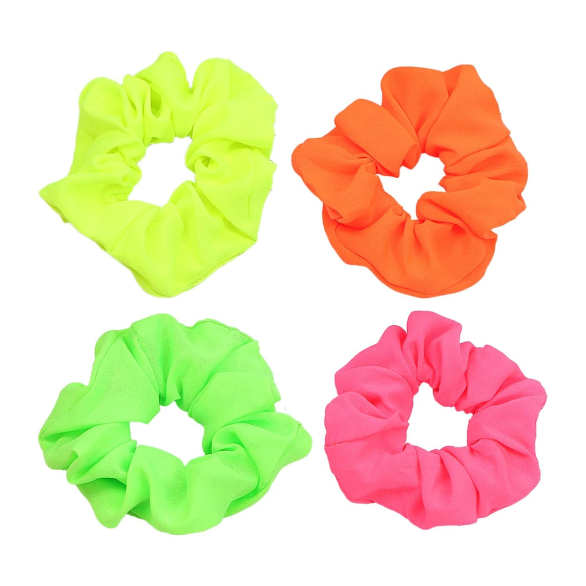 Neon Scrunchies for Hair 80s 90s, 4Pcs Silk Satin Scrunchy Hair Elastics Ties Scrunchies Hair Elastics Bands Ponytail Holder Neon Hair Accessories for Women Girls 80s 90s Party Outfit