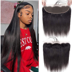 Feibin 13x4 Lace Frontal Closure 8 Inch Ear To Ear Free Part lace Closure Brazilian Silky Straight Frontal Human Hair Extensions Pre-Plucked Frontals Closure Natural Black Color