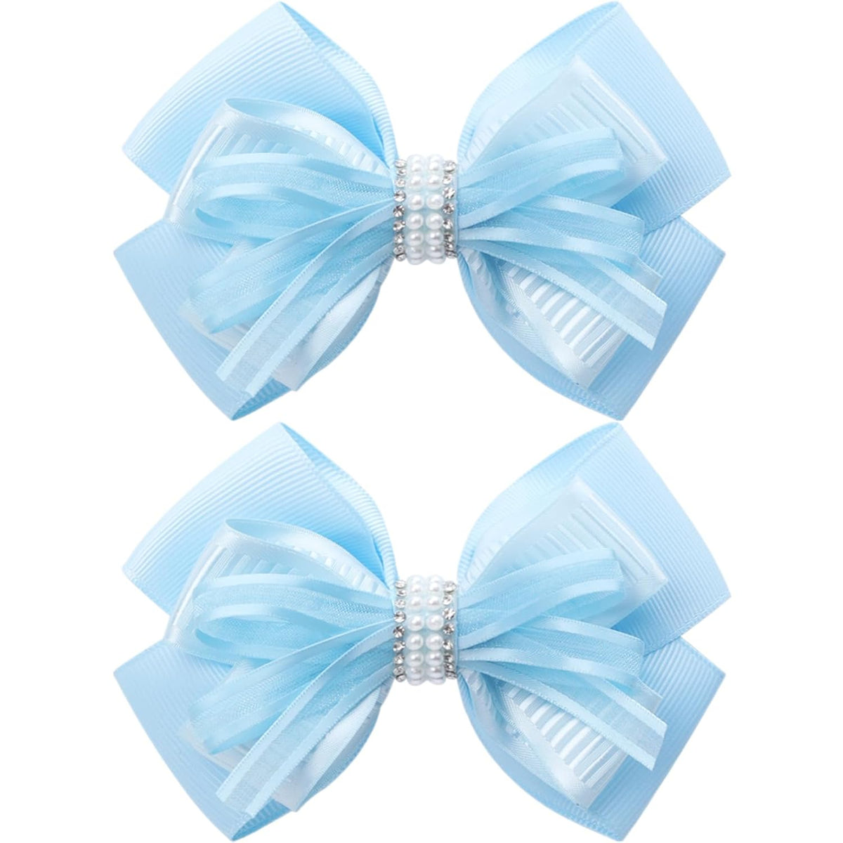 4.5-Inch Hair Bows Alligator Clips Delicate Pearl Hair Accessories for Girls, Toddler, Kids and Women Daily Dress Up Birthday Wedding Christmas Occasions- Set of 2