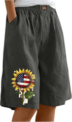 Womens Summer Shorts 2025 Vacation Printed Comfy Casual Bermuda Shorts Plus Size Straight Leg Loose Fit Linen Pants