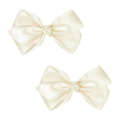 Set of 2 Delicate 3-Inch Satin Bow Hair Clips for Little Girls - Elegant Ivory Hue(Beige)