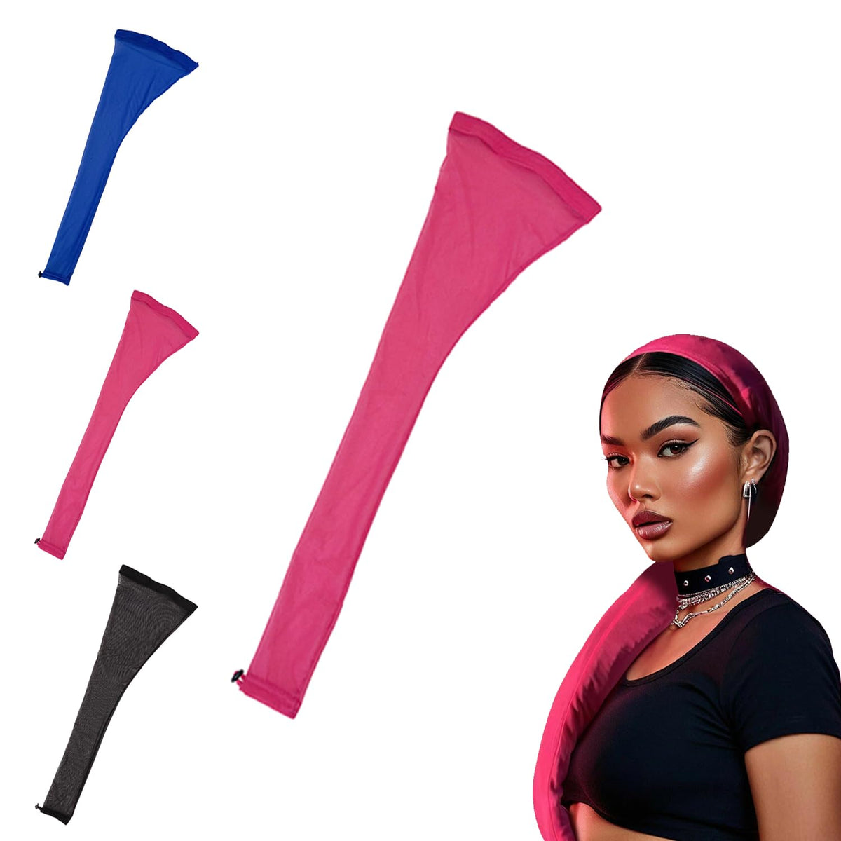 Hairweave Sleeve for Locs, Fashionable Design - Haircare for Wig, Dreadlocks Women, Extra Long Wig Breathable Stretchy With Elastic For Bun Faux Hair, For Black Women(Black)