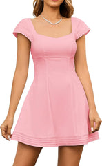 Summer Cap Sleeve Mini Dress Cute Sweetheart Neckline Flowy A Line Short Graduation Dresses for Women