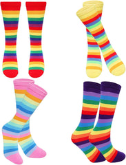 4 Pairs Rainbow Striped Knee Calf Socks Colorful Striped Long Tube Stockings Knee Calf High Socks for Women Girls