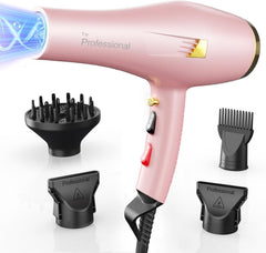 Professional Ionic Hair Dryer AC Motor Fast Drying Salon Blow Dryer with Diffuser, Comb, Nozzle, Concentrator, for Curly and Straight Hair, 2 Speed & 3 Heat Setting, Cool Button(Black)