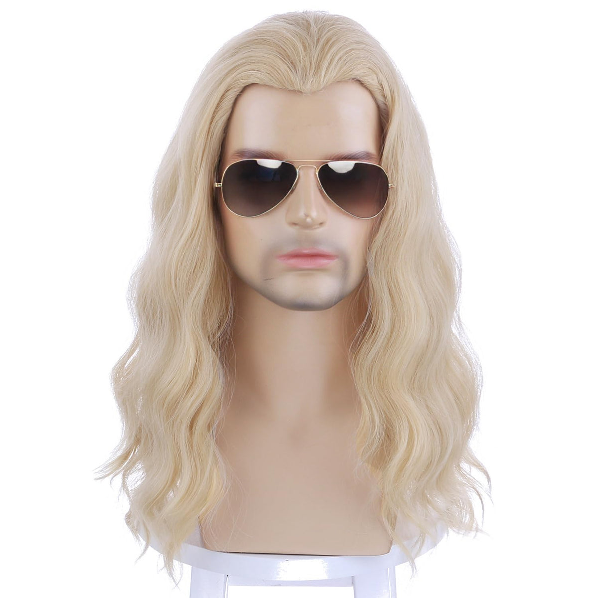 Mens Light Brown Wig Long Curly Wavy Wig Middle Length Brown Mixed Blonde Hair Wig Halloween Cosplay Costume Party Wigs