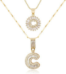 Letter Necklace 14k Gold Plated Bling Dainty Necklaces Trendy Chunky Custom Name Necklace Personalized Round Circle Pendant Zirconia Letters Name Crystal Jewelry Gifts for Women