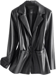 Women Sheepskin Jackets Lapel Collar Single-Breasted Coats Slim Split Sheep Leather Jackets