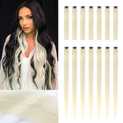 22 inch Light Blue Tinsel Hair Extensions 14 PCS - Clip-in Glitter Synthetic Hair for Costume Parties, Girls (14 PCS Light Blue)