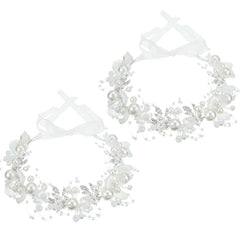 Retrowavy 2 Pcs Flower Girl Headpiece Rhinestone Crystal Wedding Headband Bridal Flower Headband for Girls Baby Hair (Pink)