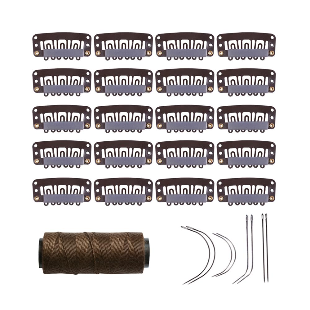 YANTAISIYU 20 Pieces 32mm Hairpieces Snap Clips U Shape Wig Clips for Hair Extensions Making Wig Accessories Set Tools (Black)