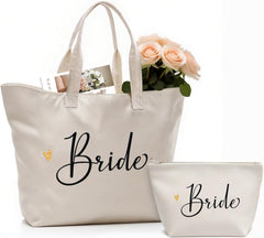 CARAKNOTS Future Mrs. Bag 2025 Bride Gifts for Wedding Bachelorette Engagement Party Accessories Bridal Shower Gifts for Bride to Be Tote Cotton Beach Shoulder Bag with Zipper and Pocket 2 Pcs