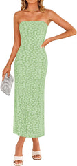 ZESICA Women's 2025 Summer Boho Floral Strapless Bodycon Dress Off Shoulder Tube Beach Party Long Midi Dresses