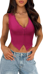Sexy Lace Top for Women Summer V Neck Sleeveless Y2K Going Out Corset Tank Tops