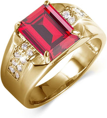 Men's Rings 2CT Emerald Cut Gemstone Ring for Men in 10K 14K 18K with 0.5cttw Real Diamond Solid Gold Promise Rings (I2-I3 Clarity)