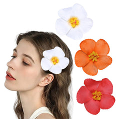 Women's Fashion Hawaiian Foam Plumeria Flower Clips for Bridal Wedding Luau Beach Tropical Vacation Party Hair Decorations (3 Pcs Orange)