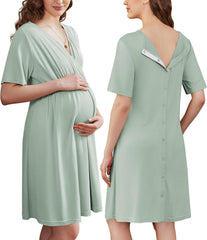 Ekouaer Labor and Delivery Gown for Hospital Short Sleeve Maternity Nursing Dress Nightgown with Button S-XXL