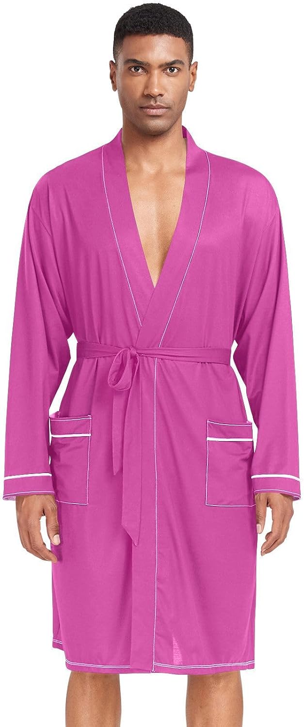 GuoChe Medium Violet Red with Pockets Mens Robes Night Gown after Shower
