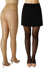 2 Pairs Backseam Sheer Tights For Women- 30D High Waist Control Top Pantyhose with Reinforced Toes