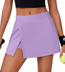 PINSPARK Womens Tennis Skirt High Waisted Mini Skirts with 2 Pockets Side Slit Athletic Golf Skorts for Workout Pickleball