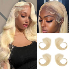 Edges Hair HD Lace Strips for Women - Reusable Invisible Lace Hairline with 4 Pcs Natural Handmade Real Human Hair Pieces, Black Color
