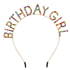 AOPRIE Birthday Girl Headband Tiara for Women & Girls - Happy Birthday Princess Crown Rhinestone Accessory, Silver