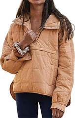 Kubbon Women's Quilted Pullover Puffer Jacket Oversized Long Sleeve Hooded Coats Winter Warm Lightweight Outwear with Pocket
