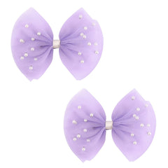2 PCS Pearl Hair Bows Hair Clips for Toddler Girls - Elegant Ivory Lace Veil Hair Accessories for Birthday, Wedding, Halloween, Thanksgiving, and Christmas Occasions(Ivory)