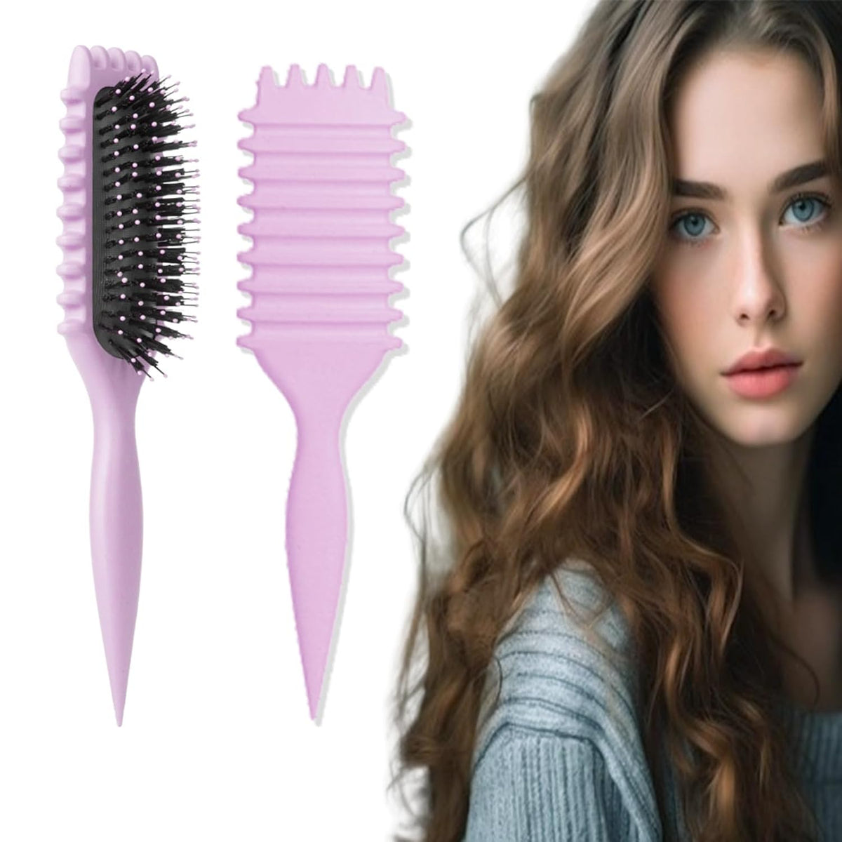 Curl Defining Brush, Multi Purpose Styling Brush for Separating, Combing and Curling Hair to Reduce Pulling (Cream)