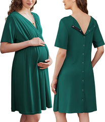 Ekouaer Labor and Delivery Gown for Hospital Short Sleeve Maternity Nursing Dress Nightgown with Button S-XXL