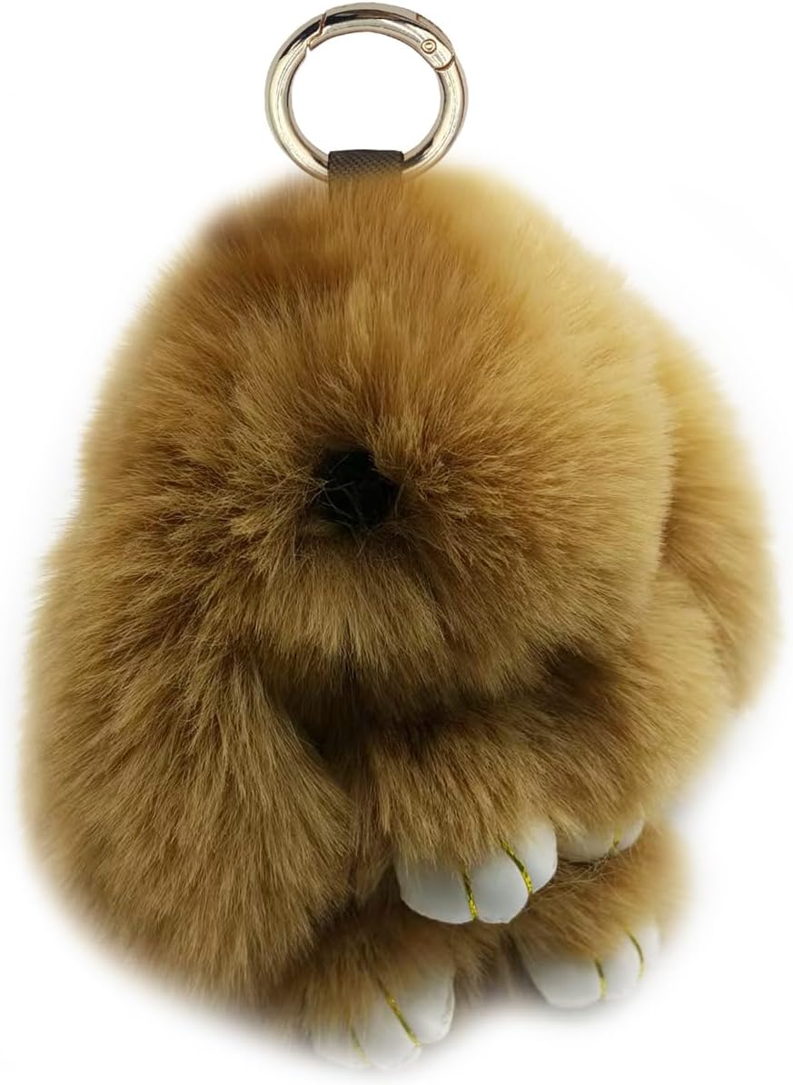 Cute Plush Bunny Keychain Soft Fluffy Rabbit Key Ring Pompom Key for Women Decoration