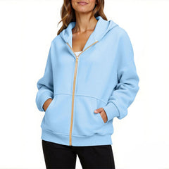 Womens Zip Up Hoodies Oversized Lightweight Long Sleeve Drawstring Sweatshirts Casual Loose Fit Winter Clothes