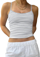 Cioatin Women Y2K Sleeveless Striped Spaghetti Strap Crop Cami Tank Backless Slim Fit Aesthetic Going Out Tops Girls