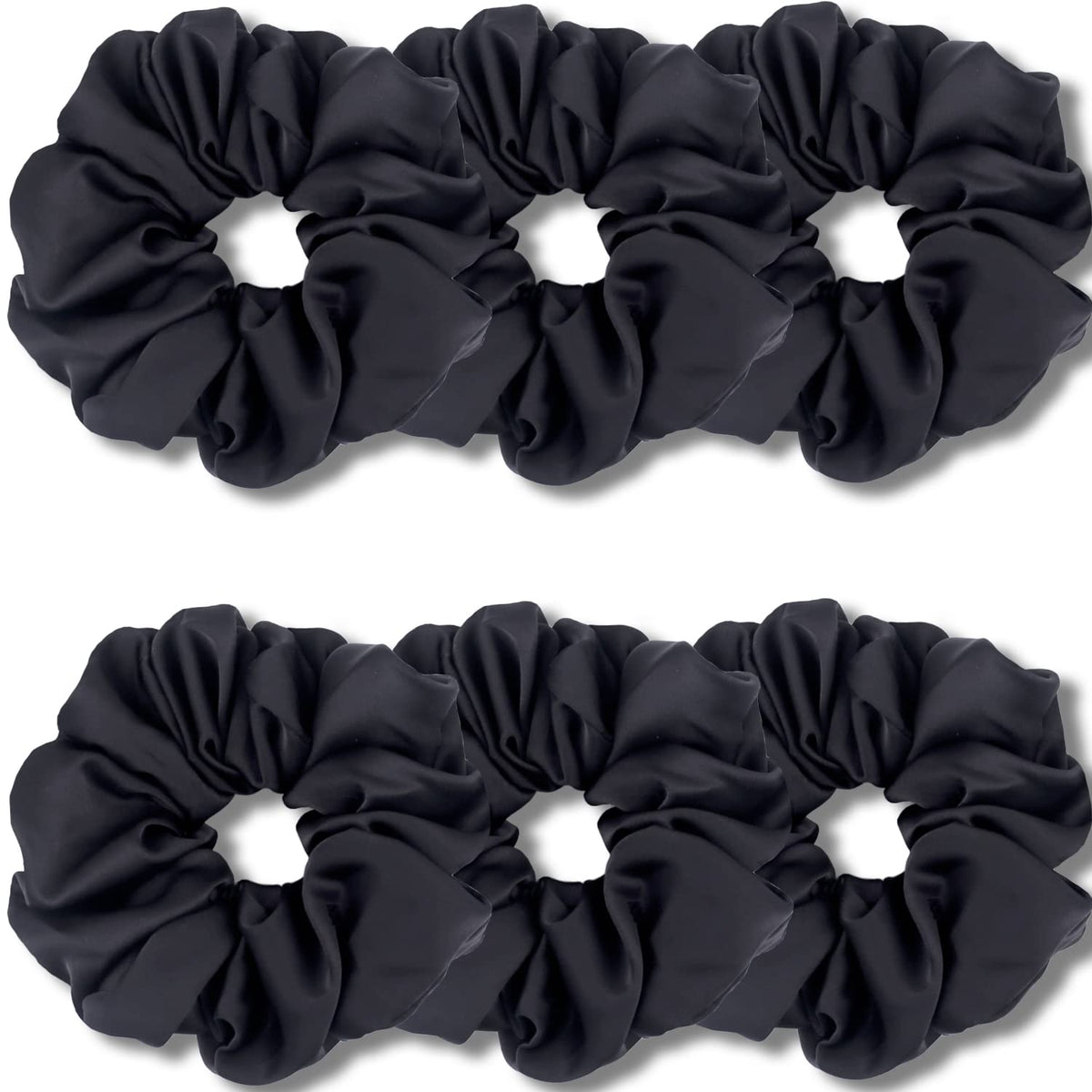 IVARYSS Big Scrunchies for Women Thick Hair, Premium Satin Softer than Silk, XL 6 Inch Extra Large Scrunchy Elastic Hair Bands Accessories, 6 Pack, Neutral