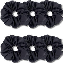 IVARYSS Big Scrunchies for Women Thick Hair, Premium Satin Softer than Silk, XL 6 Inch Extra Large Scrunchy Elastic Hair Bands Accessories, 6 Pack, Neutral