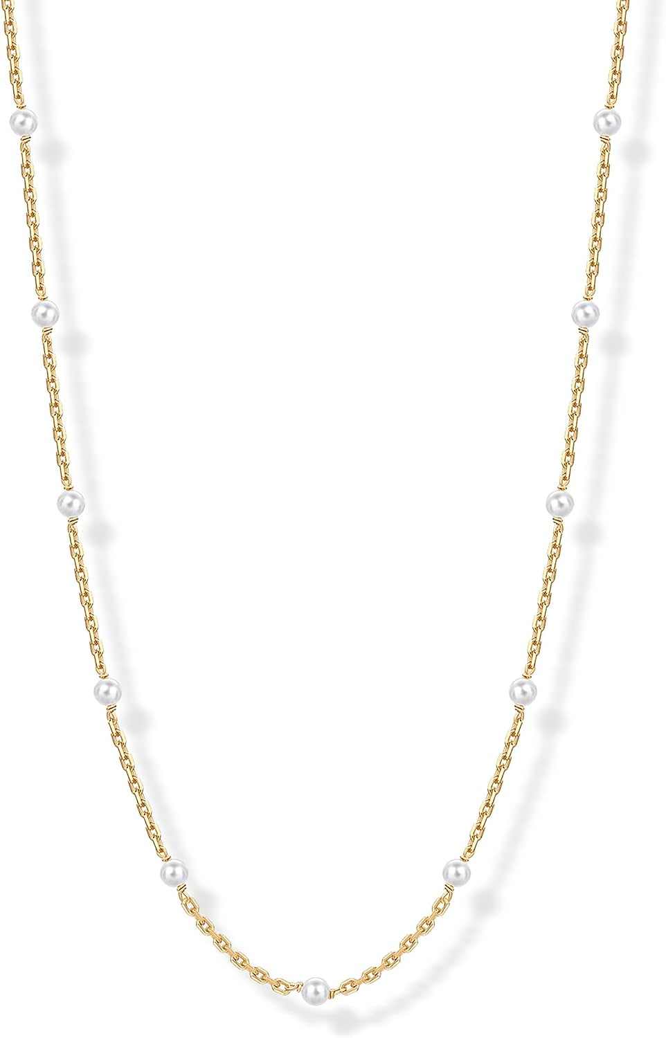 PAVOI 14K-18K Gold Plated Dainty Pearl Necklaces for Women - Station Beaded Choker Paperclip Chain Gold Pearl Necklace Bridal Jewelry