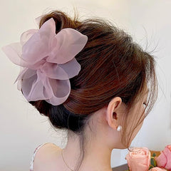 Black Mesh Tulle Bowknot Hair Claw Clips - Large Chiffon Clips for Women's Thick Hair, Elegant Hair Accessories
