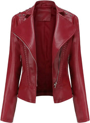 Women'S Punk Rock Leather Jacket Casual Slim Motorcycle Street Black Jacket Outerwear