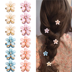 Ahoney Pearl Hair Clips with Daisy Flowers - Small Claw Bangs Clips, Korean Hair Accessories for Women and Girls