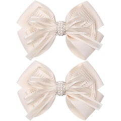 4.5-Inch Hair Bows Alligator Clips Delicate Pearl Hair Accessories for Girls, Toddler, Kids and Women Daily Dress Up Birthday Wedding Christmas Occasions- Set of 2