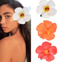 2pc Hawaiian Plumeria Hair Clips Delicate Dew Galsang Flower Barrettes for Beach Party(White)