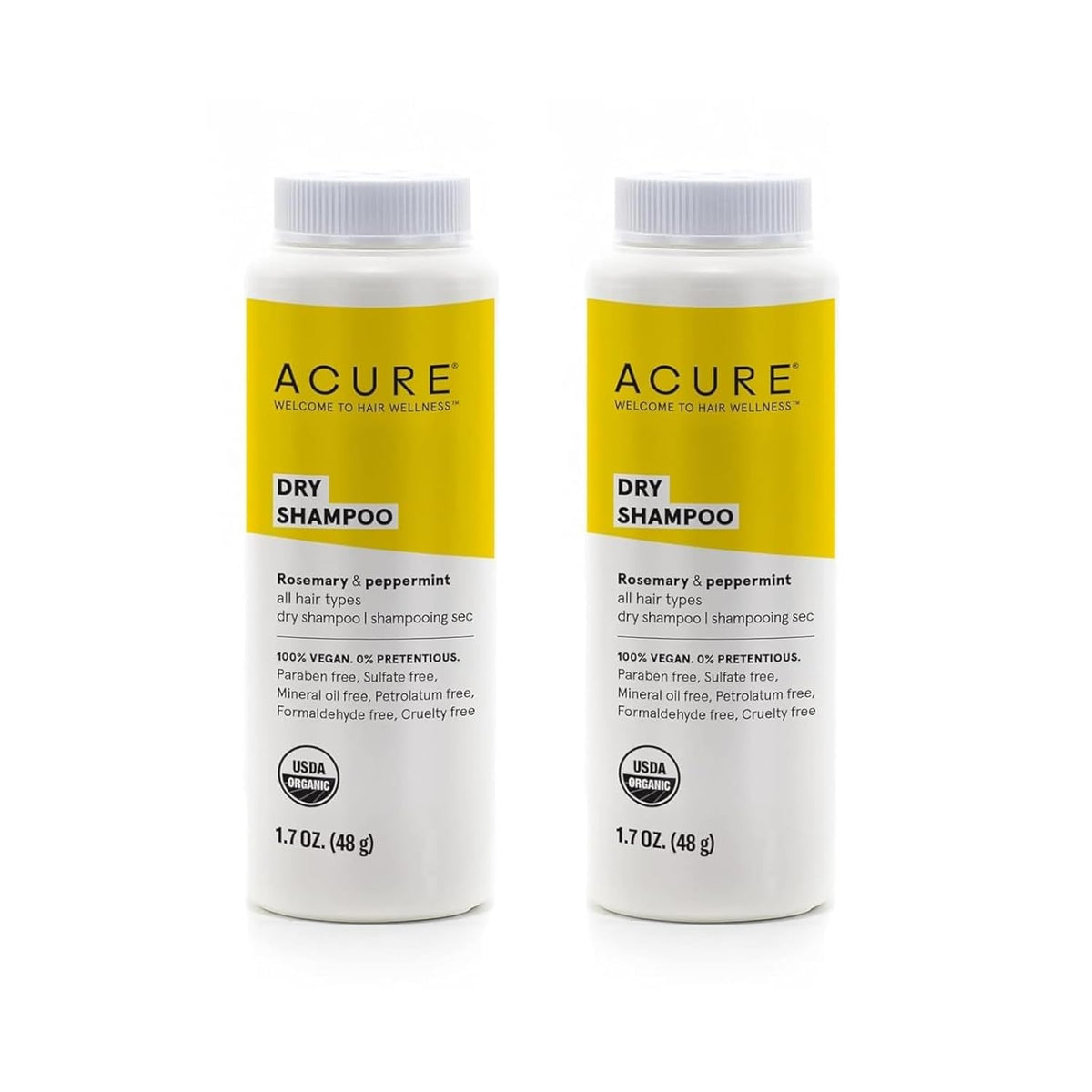 Acure Dry Shampoo - Mini Powder Dry Shampoo for Women with Blonde & Dark Hair, Care to Refresh Treated Color Tinted Hair with Rosemary & Peppermint, Non Aerosol, Clean, 100% Vegan - 1.7 oz Travel Size