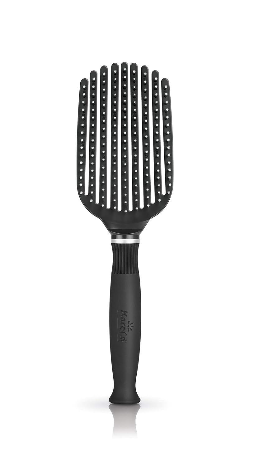 Premium Tangle Buster Brush – Soft Nylon Travel-Friendly Bristles – Long Durable Rubber Handle – Ideal for Wet and Dry Hair & Easy Grooming, Black Color
