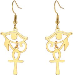 Egyptian Ankh Cross Pendant Earrings Stainless Steel Dangle Hoop Earrings Key of Life Amulet Classic Cross Jewelry for Women Men